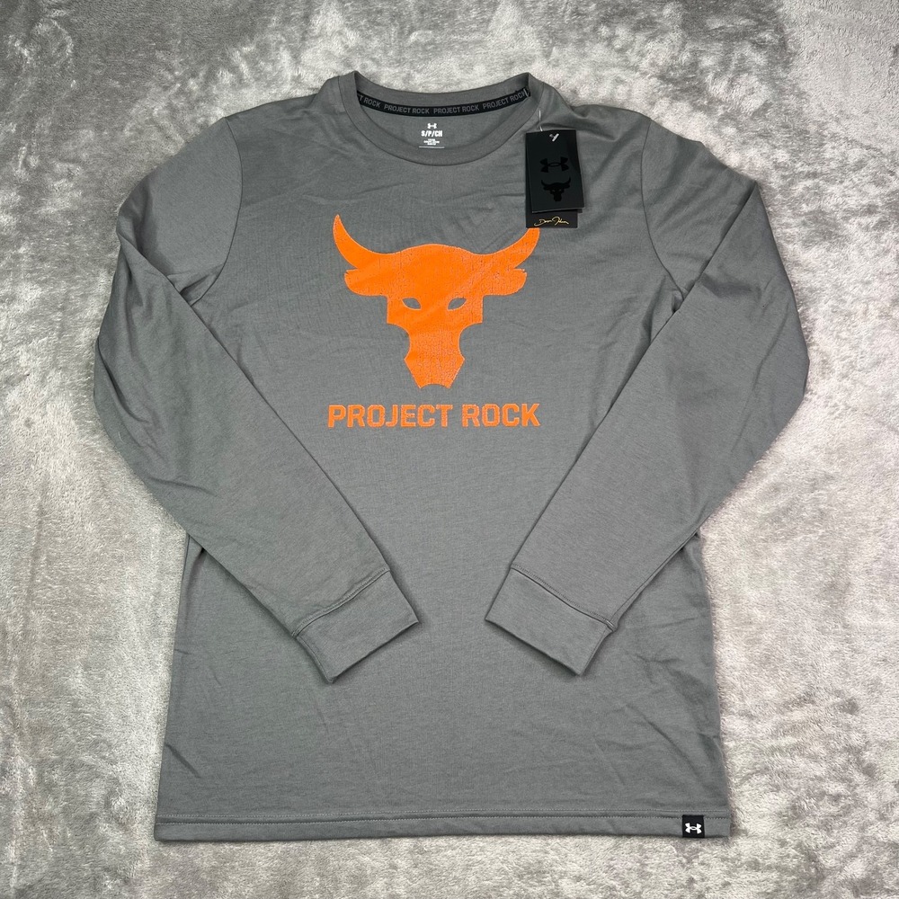 Under Armour Project Rock Payoff Shirt Mens S Gray Graphic Brahma Bull‎ Workout